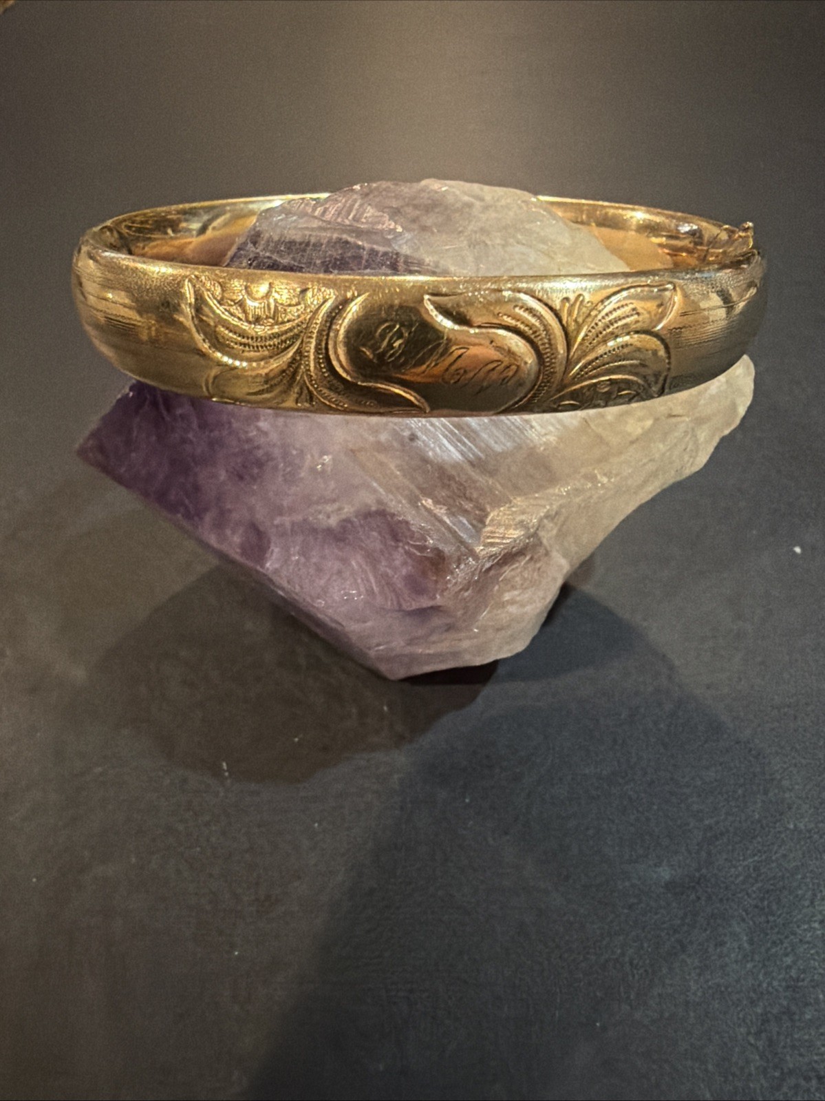 Vintage Gold Filled Engraved Hinged Bangle Bracelet Floral Etched