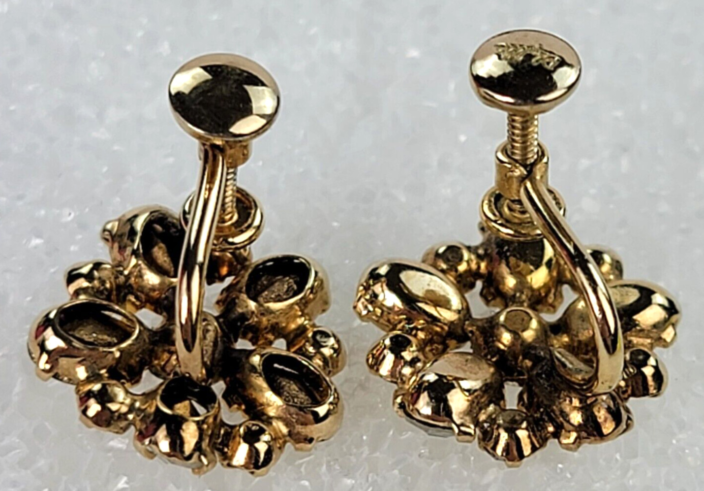 Vintage Rhinestone Flower Screw Back Stud Earrings Gold Plated 15mm Phyllis