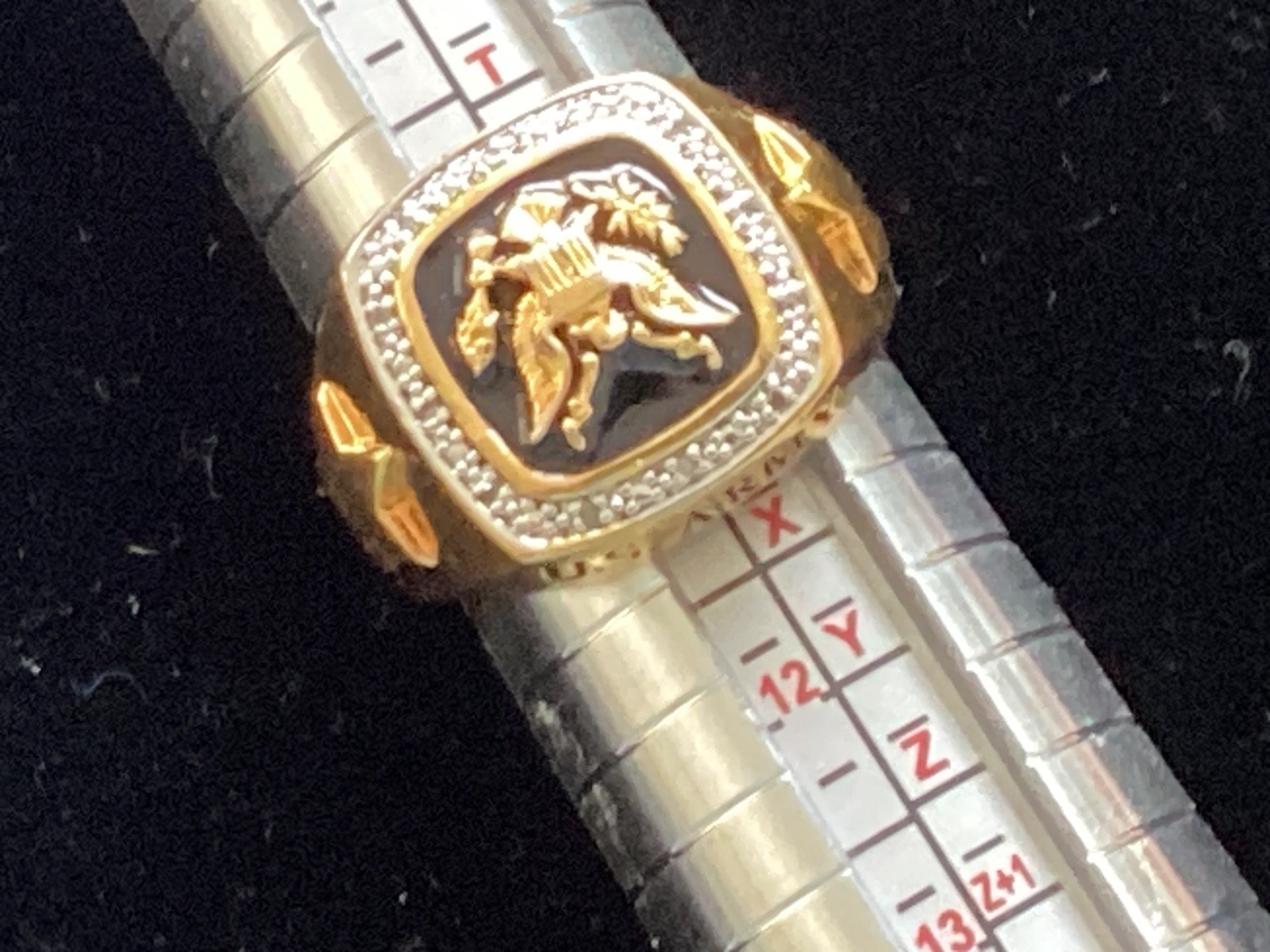 DANBURY MINT U.S. ARMY Gold Plated Men’s Ring Eagle Black Enamel Size 11.5