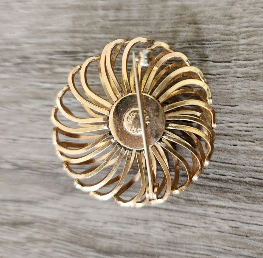 Vtg 1950’s Signed HG Henry Griffith 12K Gold GF SPIRAL SWIRL Pearl Pin Brooch