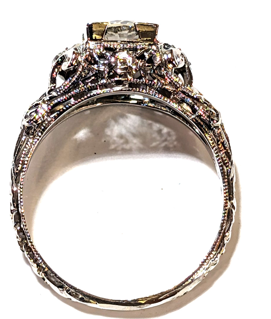 VINTAGE ANTIQUE 18K WHITE GOLD EUROPEAN ROSE CUT DIAMOND RING
