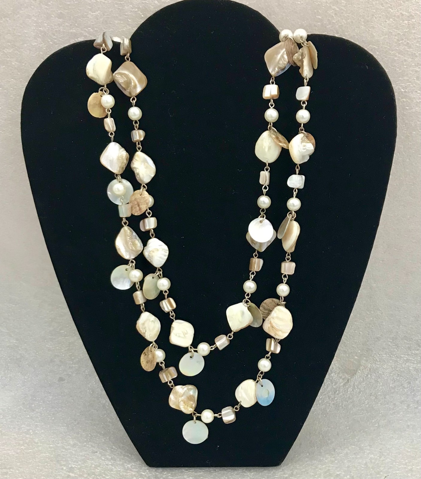 Vintage 48″ Mother of Pearl, Faux Pearl, Abalone Nugget Necklace JWL-907