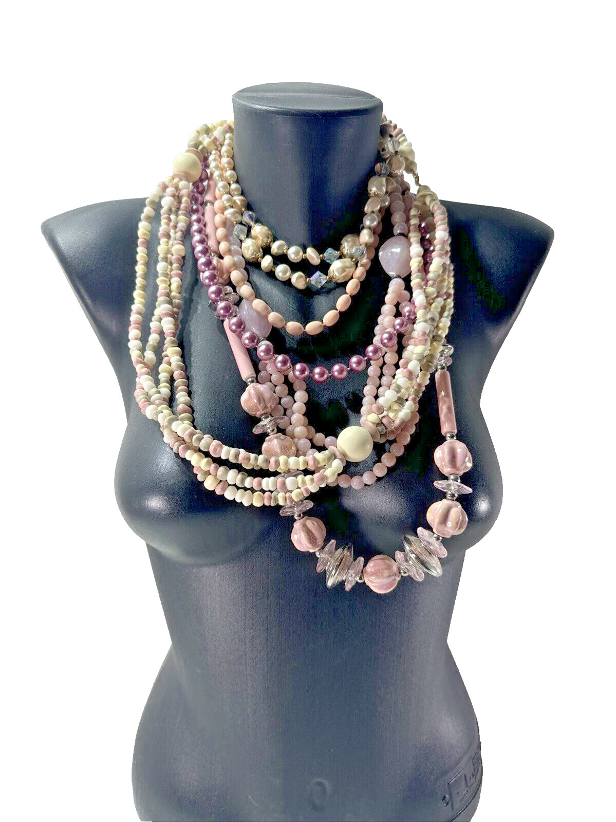Vintage ESTATE 70S/80S/90S 6XBeaded Necklace SOME JAPAN SOME GLASS /LUCITE PINKS