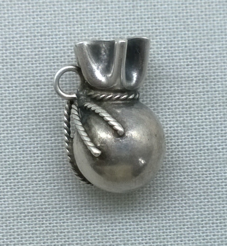 Vintage Sterling Silver Money Bag Charm Sack Riches 3D