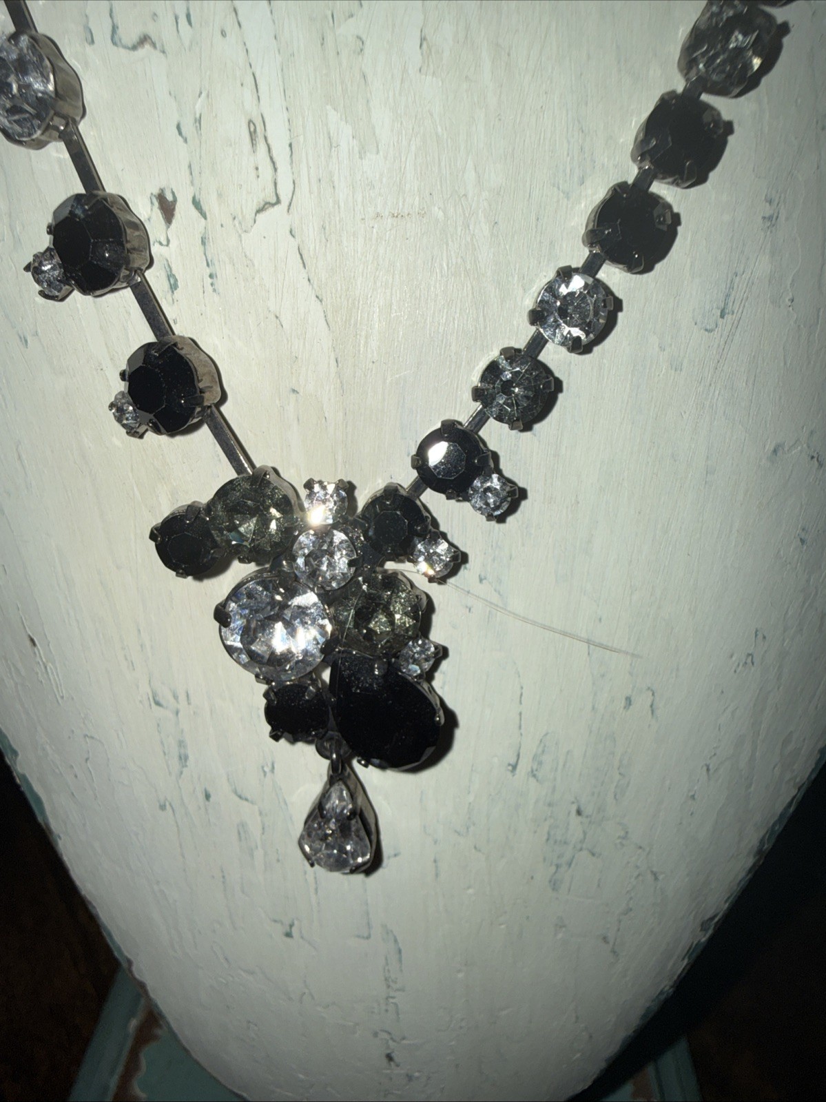 Statement Black & Beaded Rhinestones Beads Necklace & Teardrop 20” Aldo