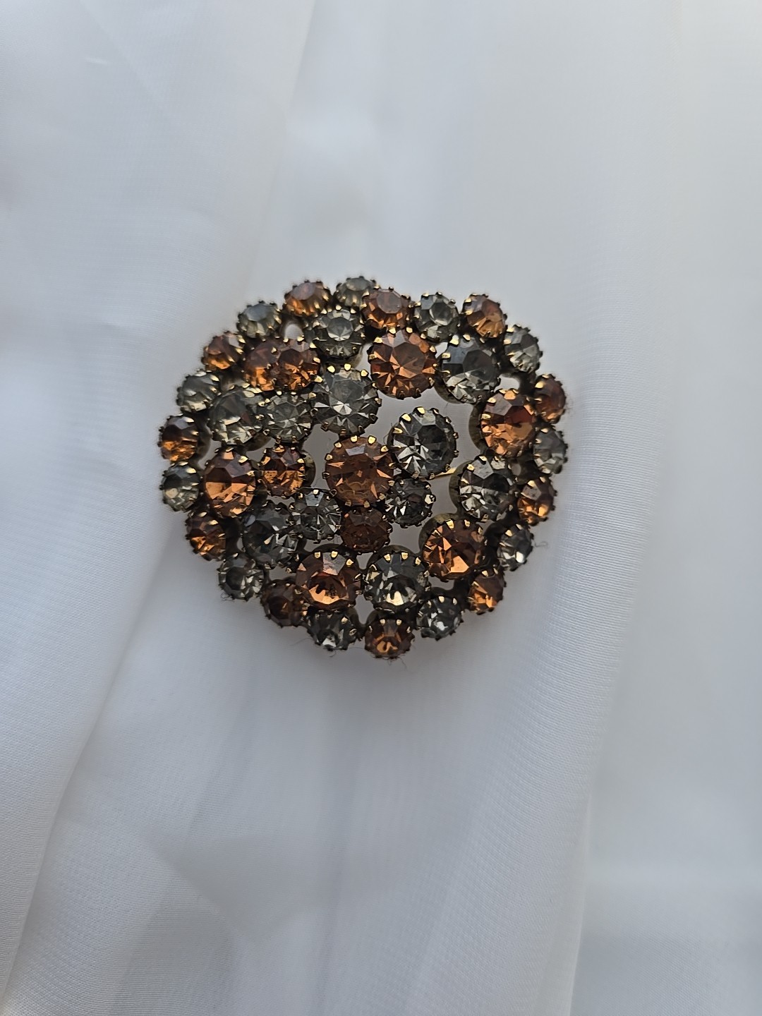 1950’s Kramer Rhinestone Set Pin Bracelet & Earrings Gray & Brown Stones