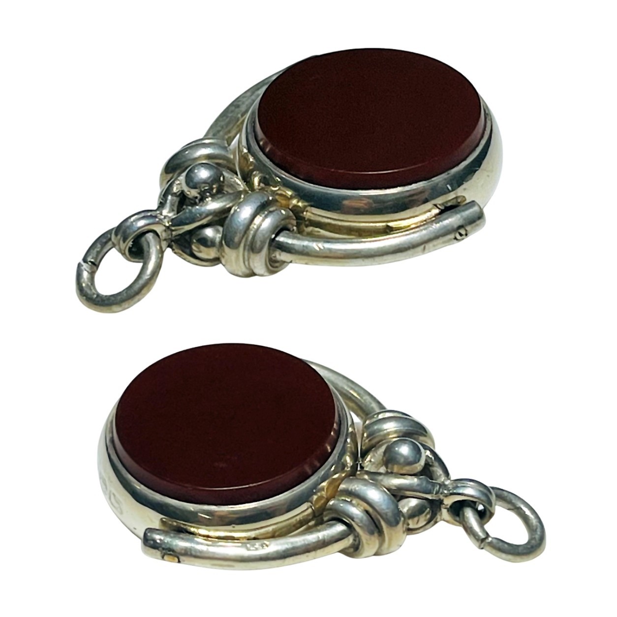 Antique 1887 Victorian Bloodstone + Carnelian Fob Pendant *Birmingham Silver*