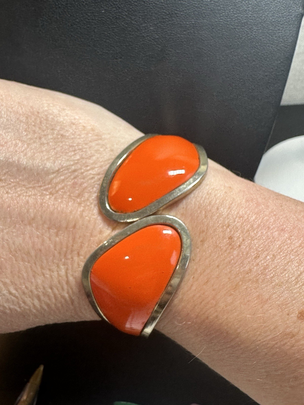 Vintage Orange Enameled Hinged Bracelet