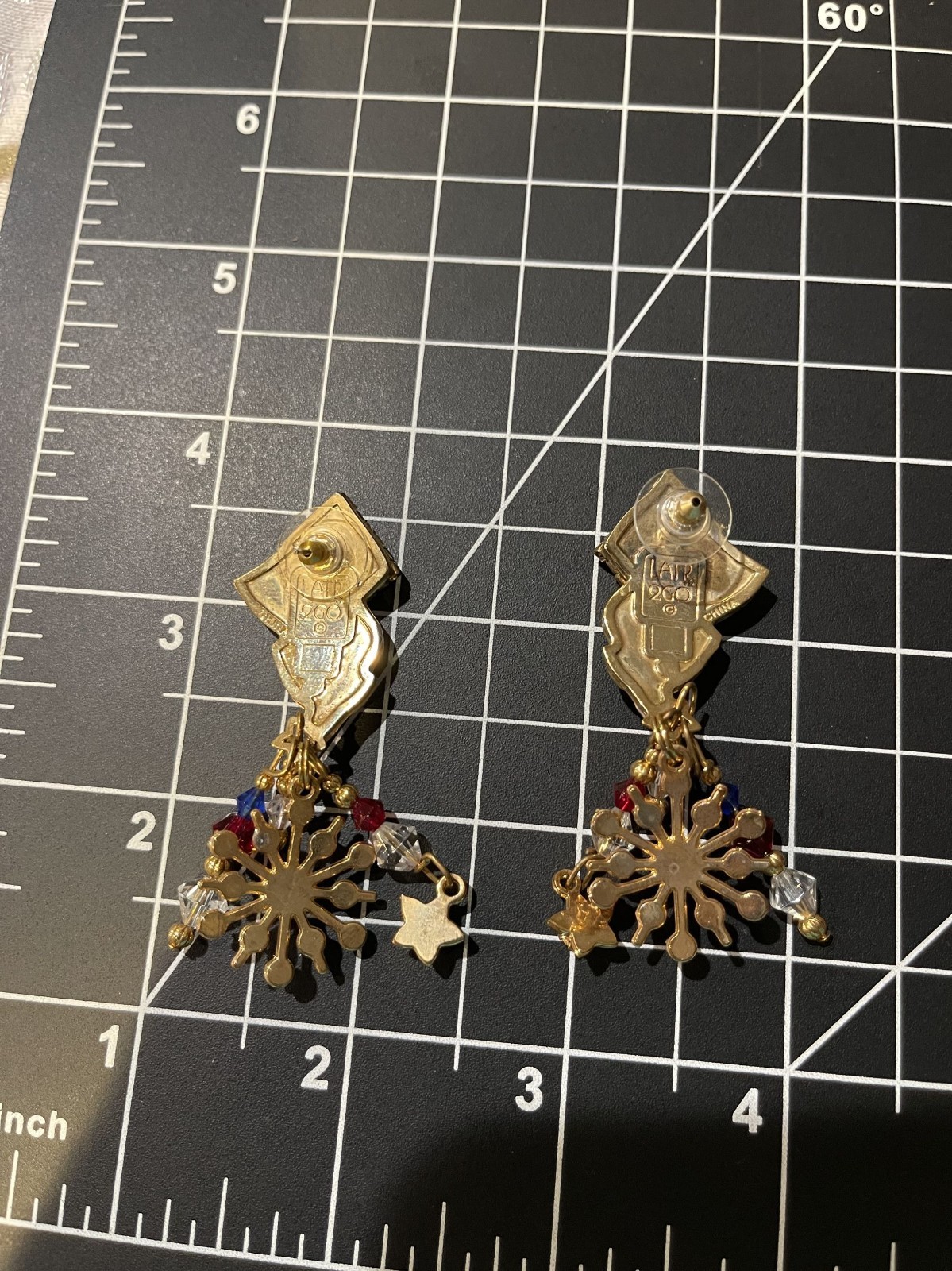 3D Vintage Fourth Of July Lunch At The Ritz American Flag Earrings Rare HTF