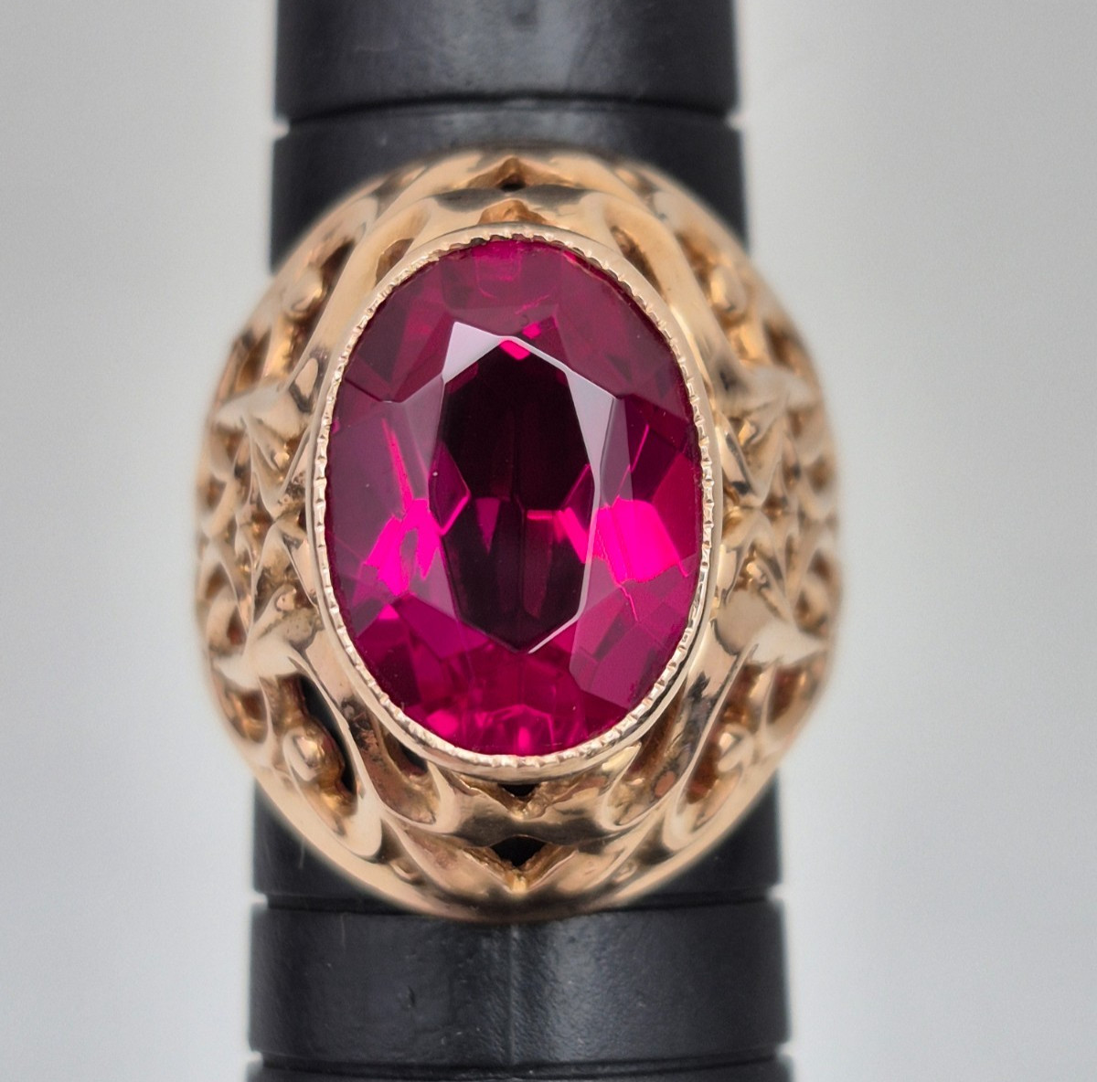 Vintage Soviet 14K Rose Gold Ring 583 with Stone • 11g • Original USSR Jewelry