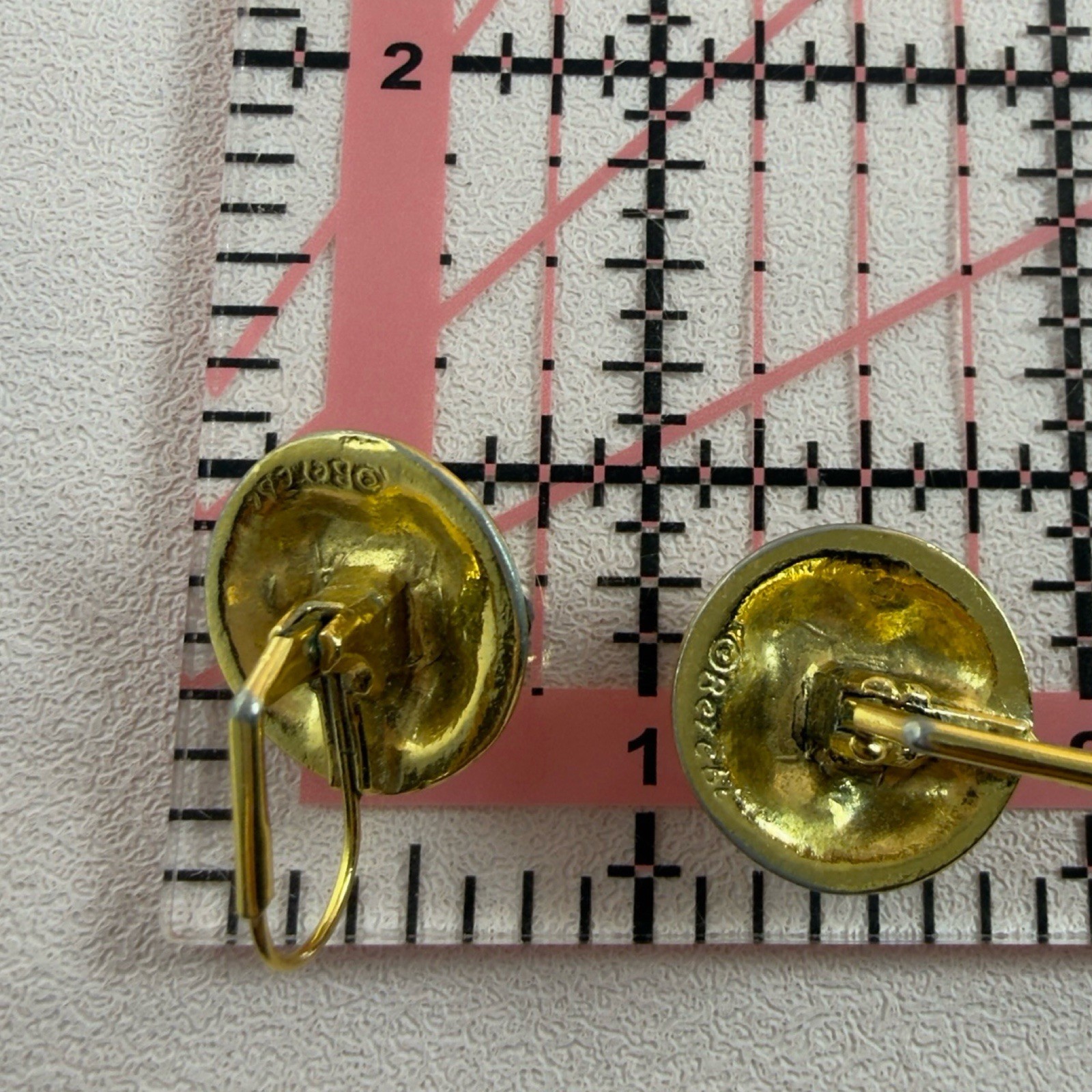 Vintage SIGNED Edgar Berebi ▪️ Etruscan Revival Amber Rhinestone Gold Earrings