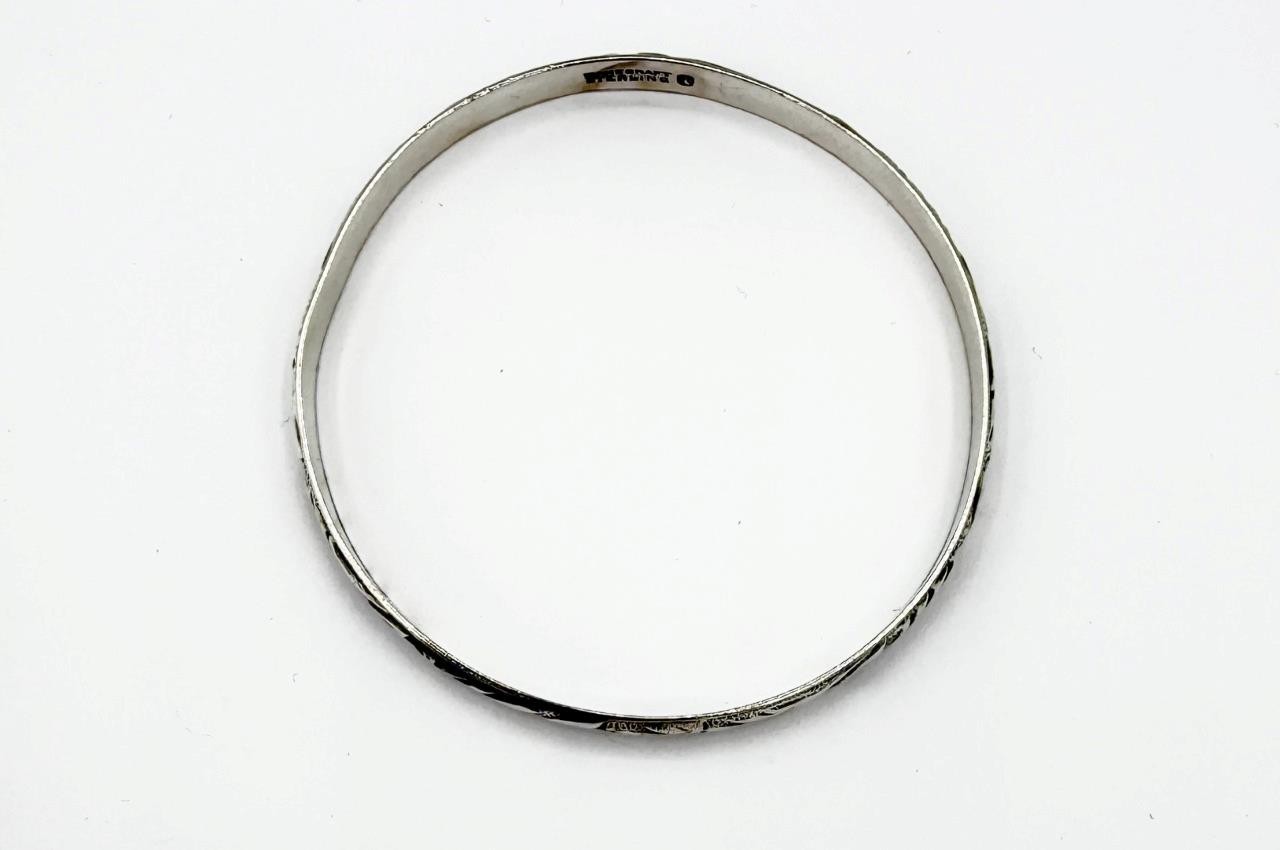 Vintage Sterling Silver Danecraft Felch Leafy Floral Bangle Bracelet