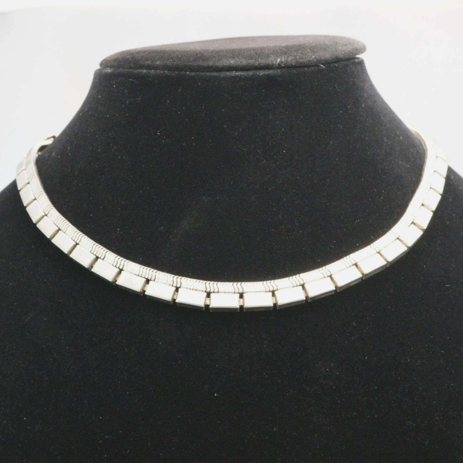 Vintage Modernist Silver-Tone Geometric Chain Link Choker Necklace Adjustable