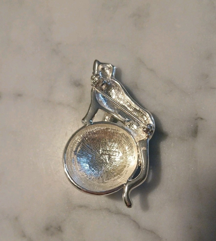 Amazing Vintage Napier Brooch Silvertone Leopard on Blue/Earth/Ball Crystals