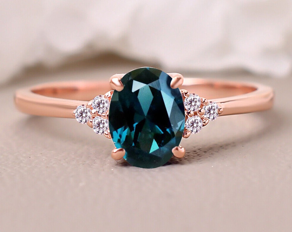 Oval London Blue Topaz engagement ring 7Stone Ring topaz promise ring Gifts For
