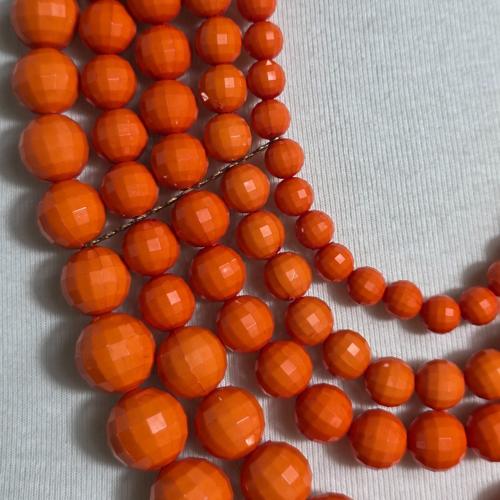 Vibrant Orange Multi-Strand Beaded Bib Necklace Graduated Layers