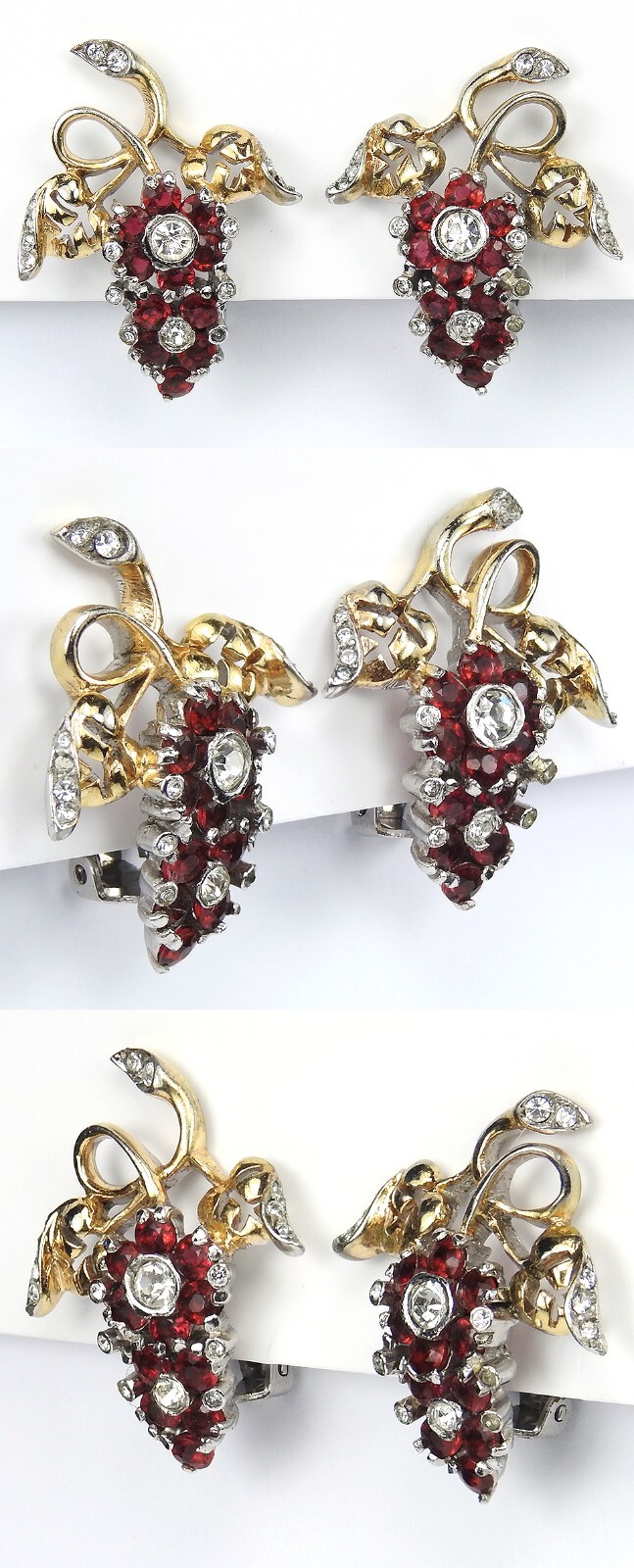 Reja Gold Pave Flowers Set 2 pins lg Amethyst sml Ruby Wisteria Pins, & Earrings