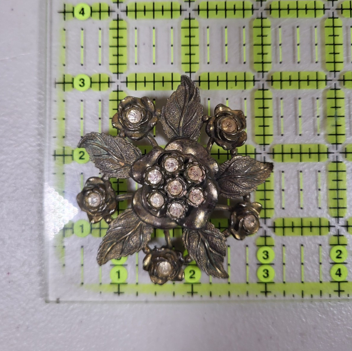 Vintage Little Nemo Floral Clear Rhinestone Brooch LN25 Silver Metallic Tone