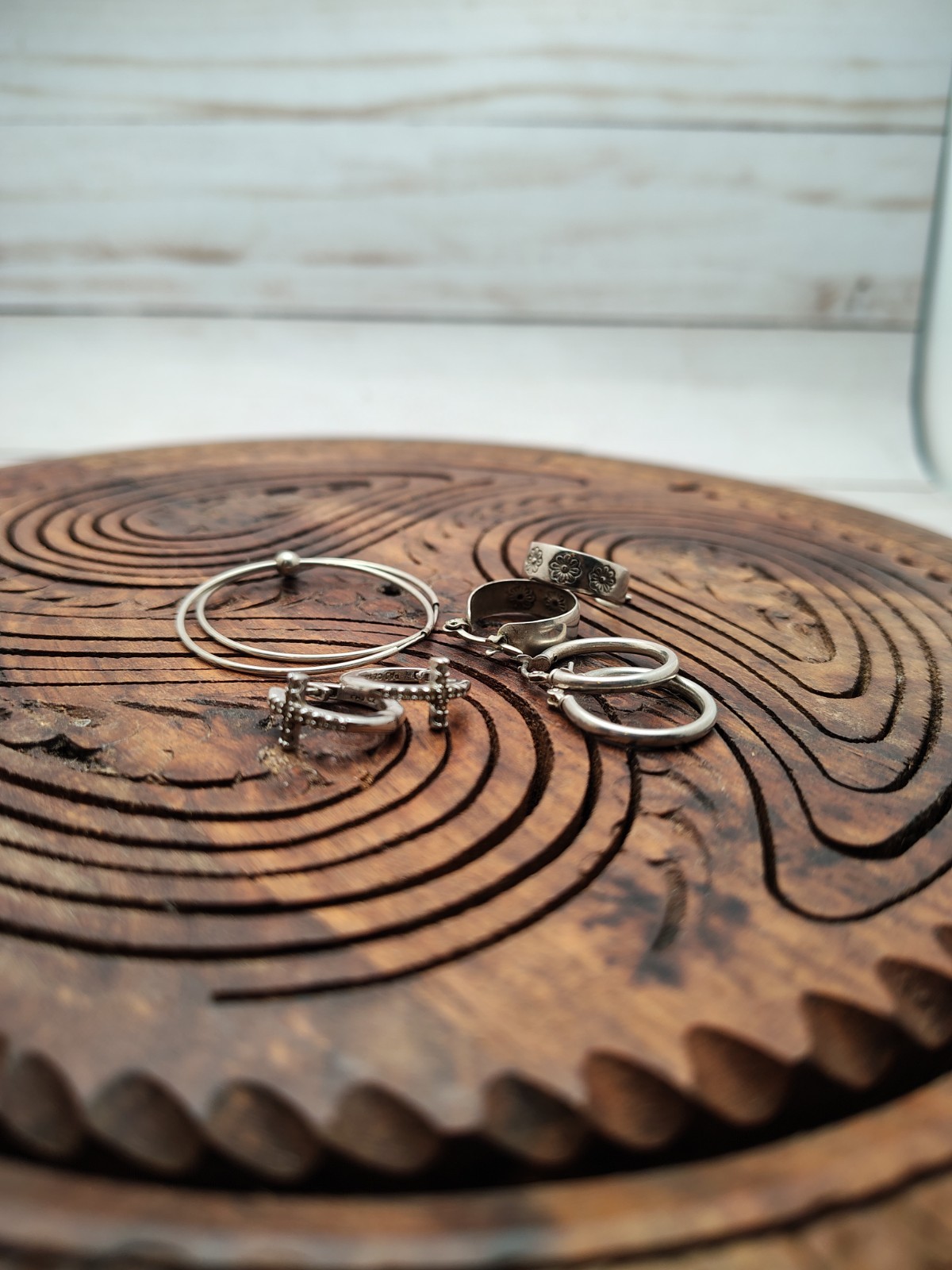 Unique Vintage Silver Hoop Earrings Lot. Variety Of Styles Metals Sizes. Pierced