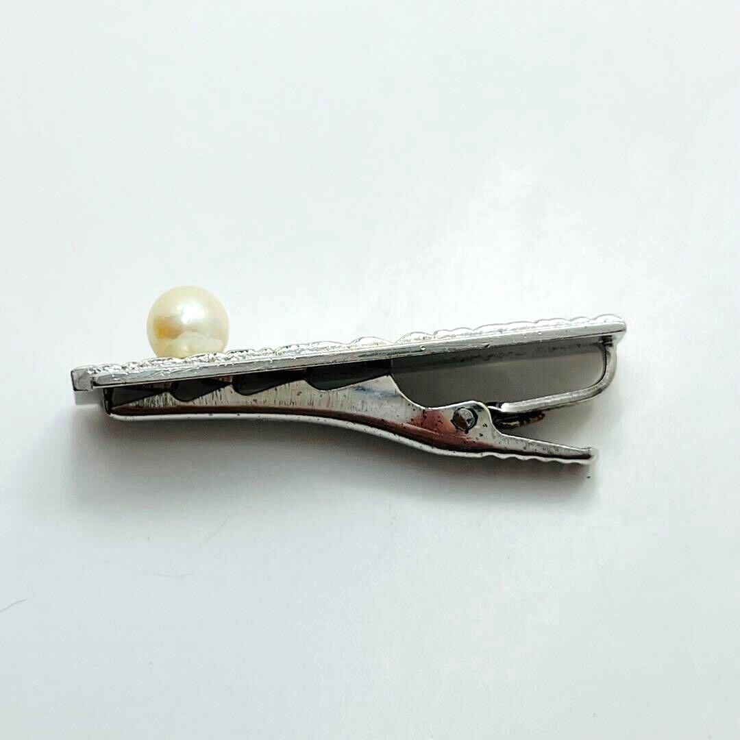 OLD TASAKI JAPAN Akoya 6.4mm Pearl Silver Tie Bar Clip Super Rare OOP