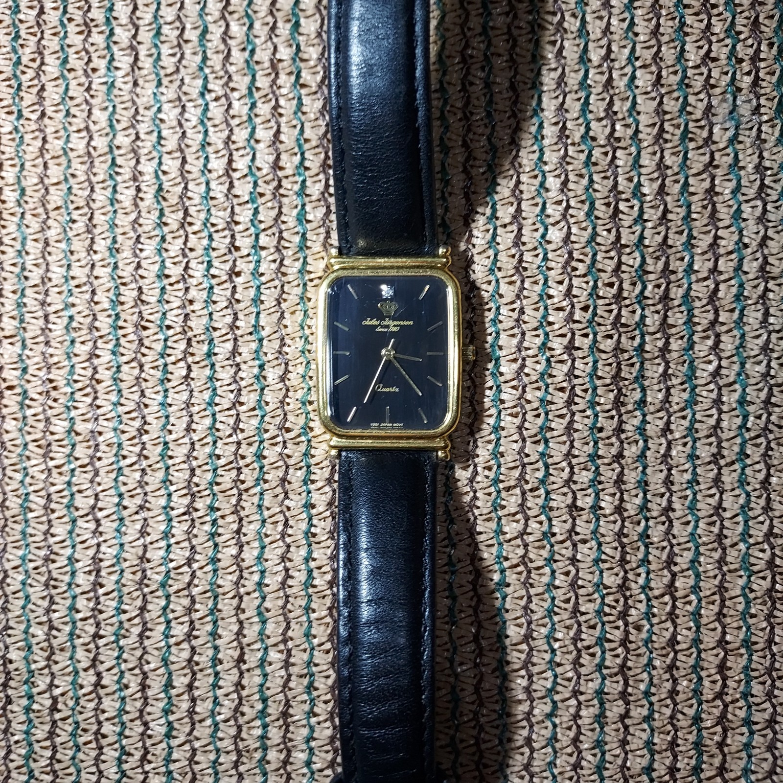 Vintage Jules Jurgensen Quartz Men’s Wrist Watch Black Diamond – Needs Battery