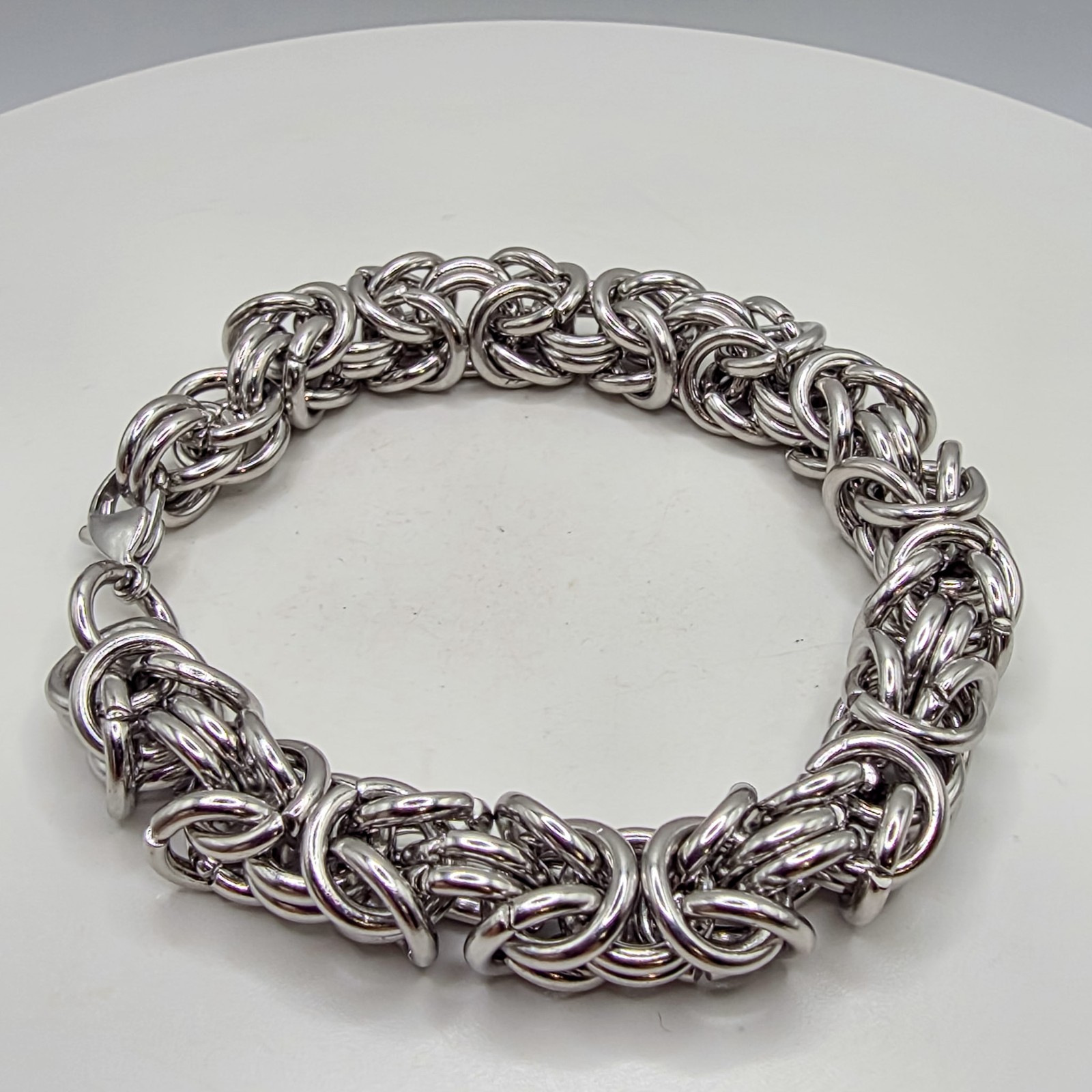 Silver Stainless Steel Byzantine Chain Xtra Large .5″ Wide Unisex 7.5″ Bracelet