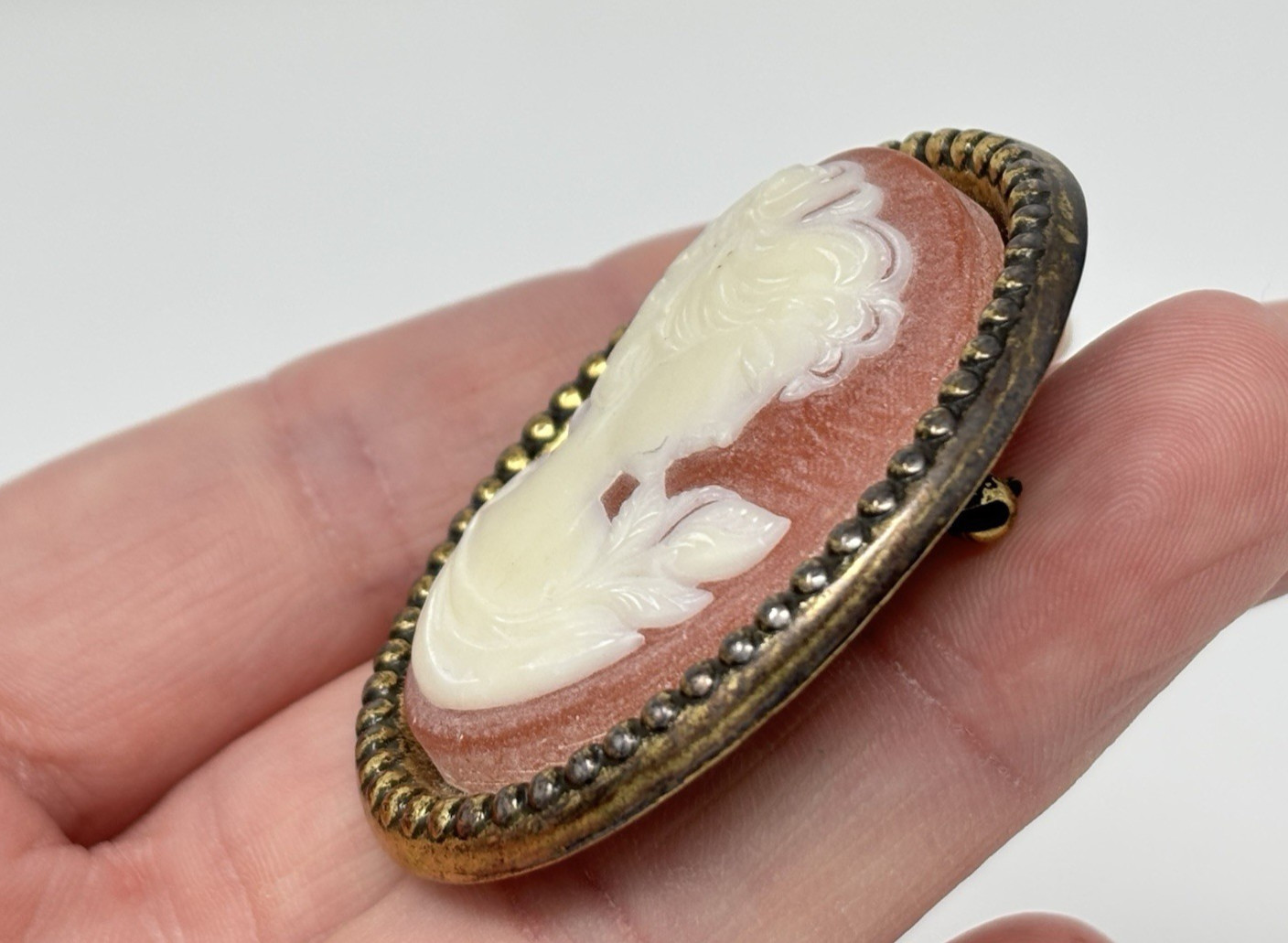 Vintage 60’s Large Faux Cameo Pin Brooch or Pendant 2″ Estee Lauder?