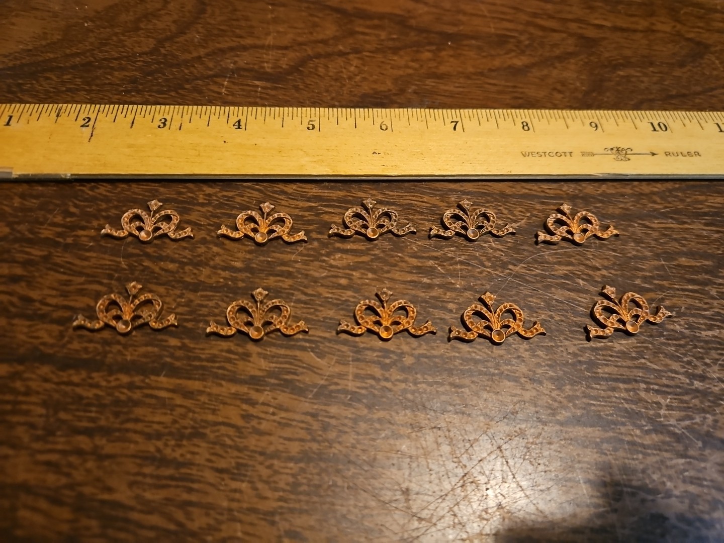 Lot Of 10 Studded Bow Crown France Vintage 60s Brass Stampings Findings Jewelry