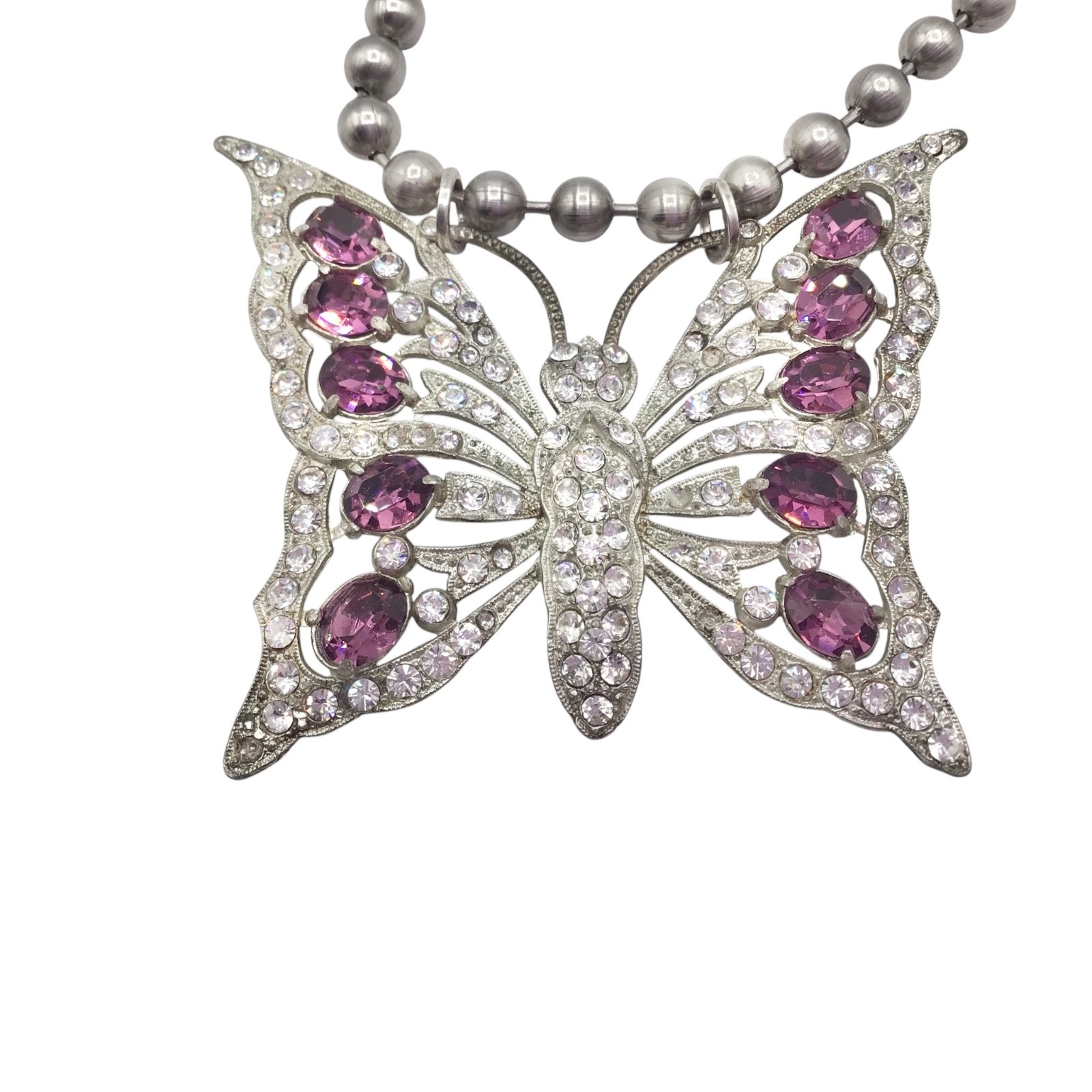 Vintage Art Deco Butterfly Pendant Necklace, Statement Assemblage 28″ Read