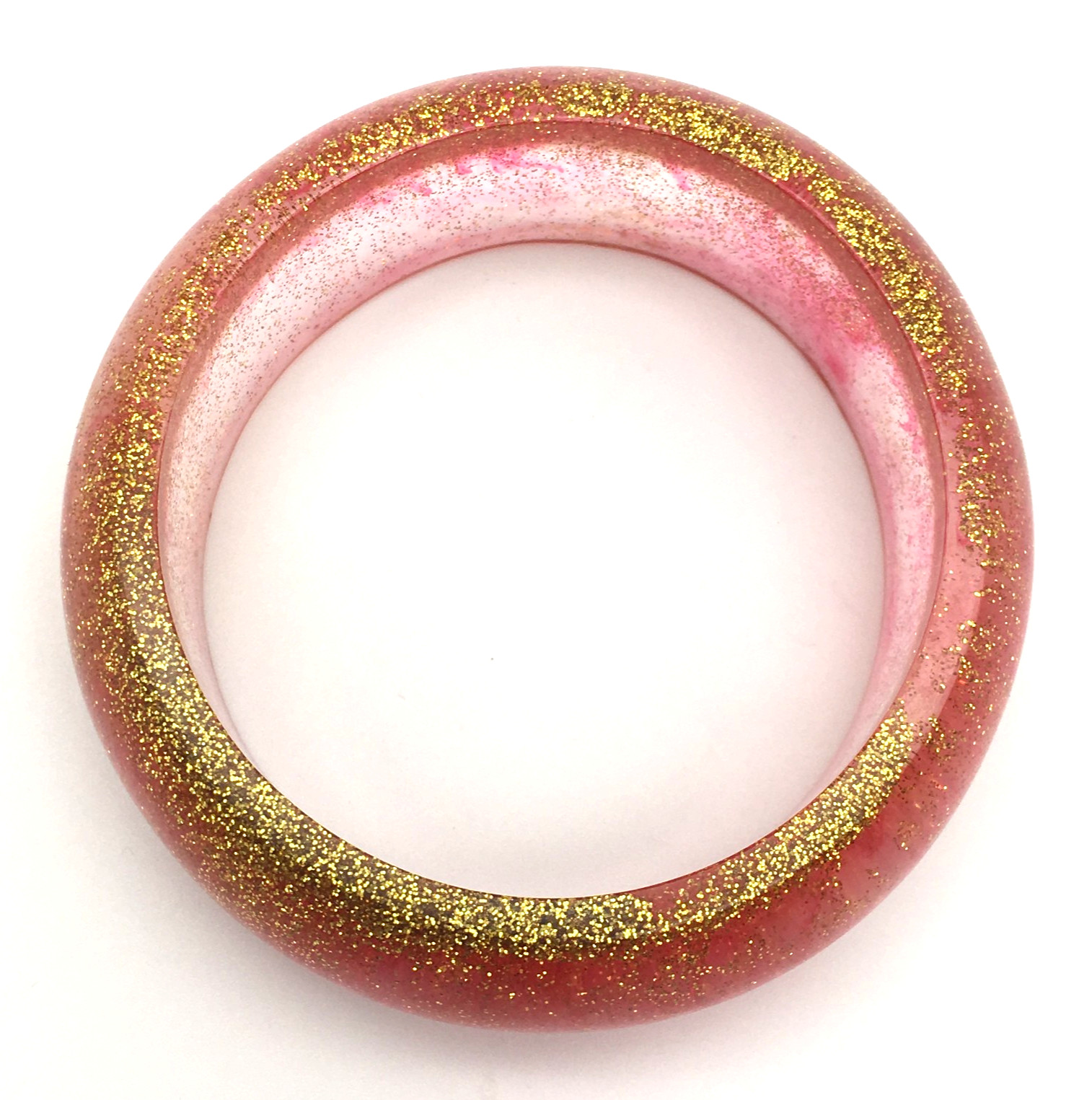 Gold Glitter Red Streaks Clear Lucite Bangle Bracelet