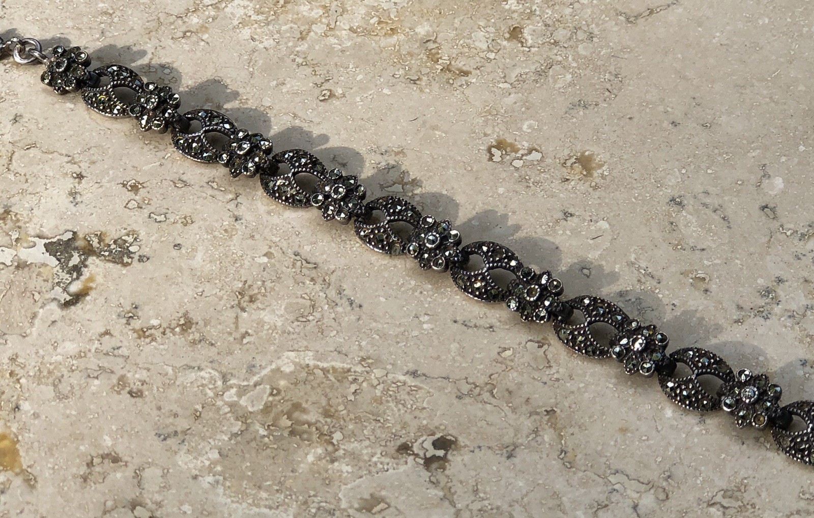 ✨VINTAGE Sterling Silver MARCASITE Floral 🌺Tennis Bracelet 🌟ESTATE Jewelry🌟