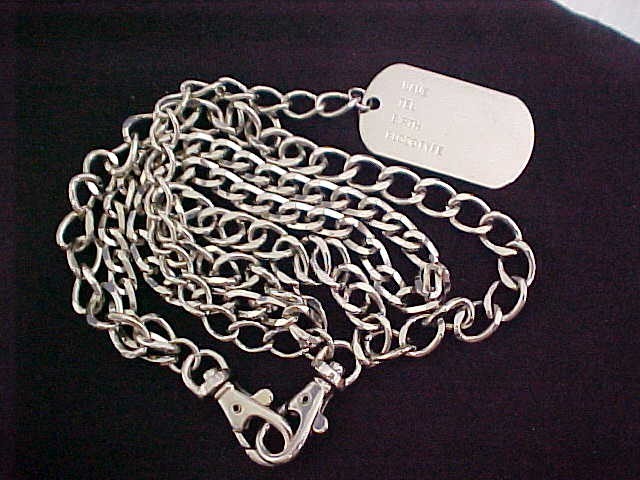 Vintage Steel Punk Drop Dog Tag on 2 Large Heavy Chunky Curb Chains Necklace