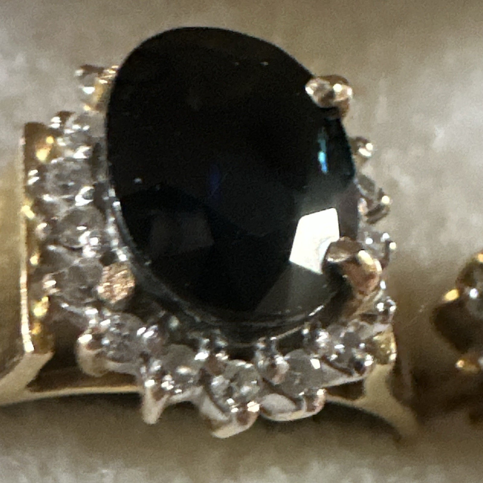 Vintage Yellow Gold Oval Blue Sapphire Halo Cluster Ring, Diamond Accents, 4/5