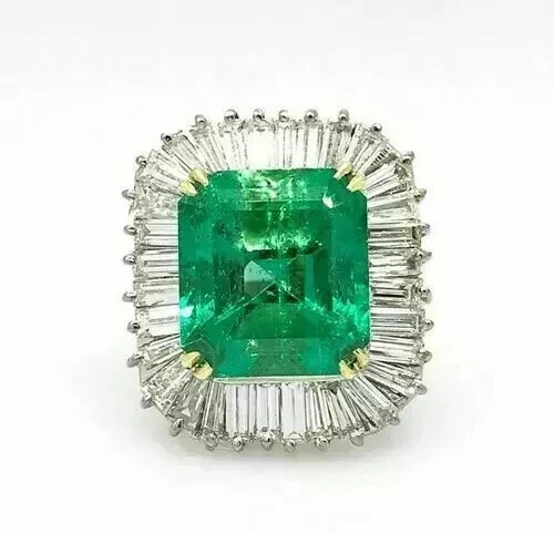 Vintage Art Deco Style 4.15Ct Lab Created Emerald Diamond 14K White Gold FN Ring