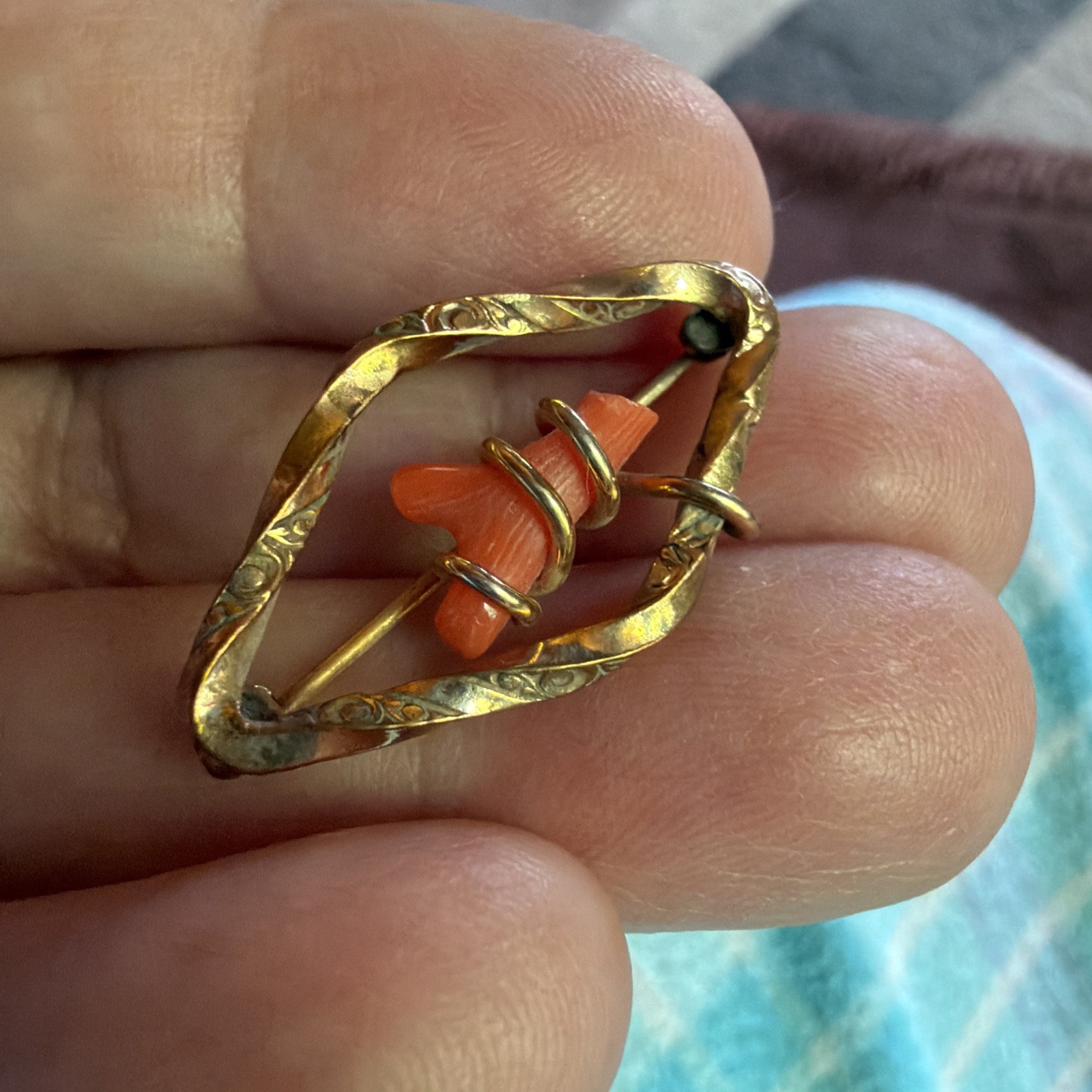 Vintage Rosy Gold Fill Coral Branch Interwoven Scroll Work On Metal