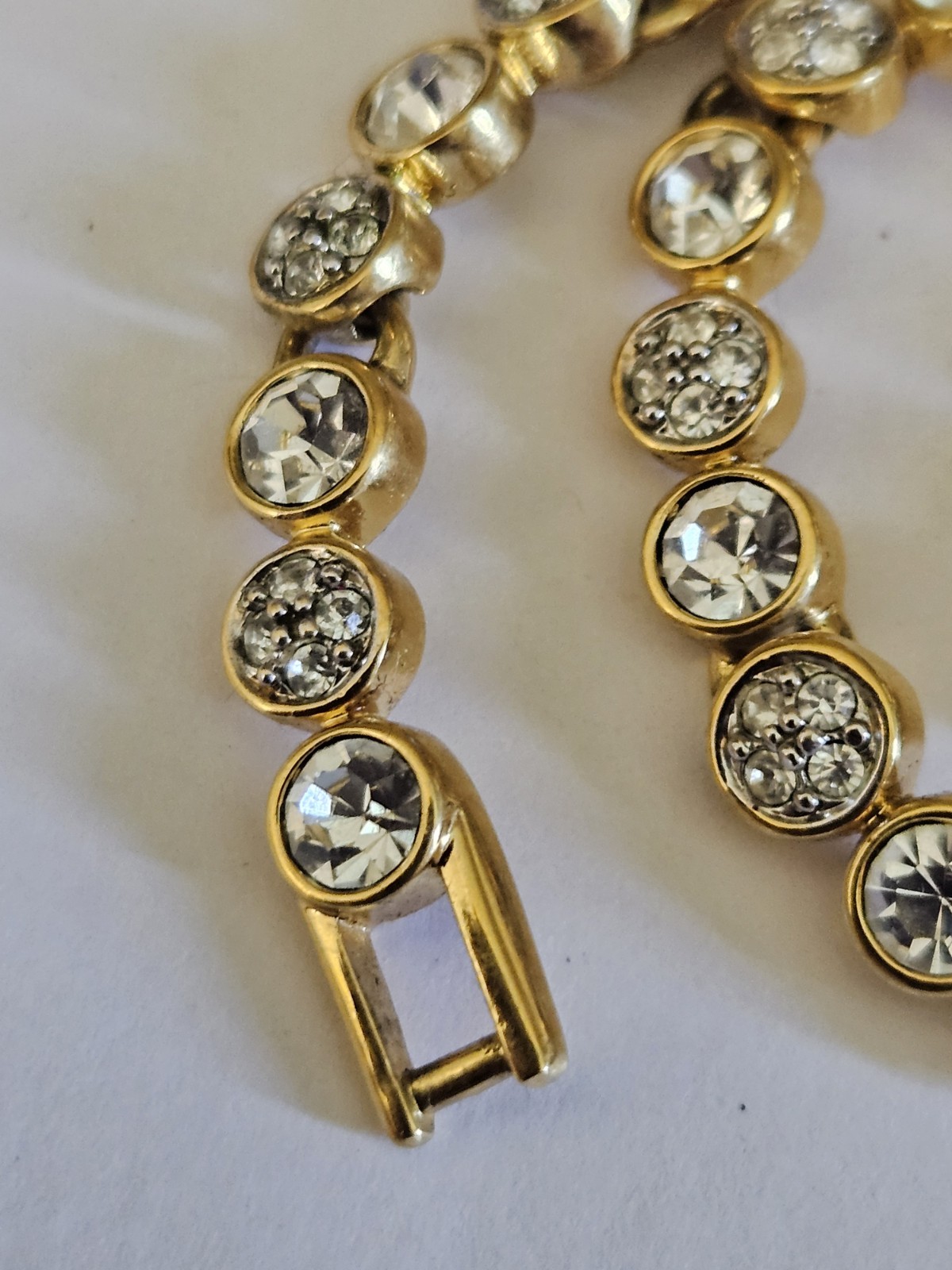 As Is Vintage Swarovski Swan Logo Gold Toneclear Crystal Collar Link Necklace
