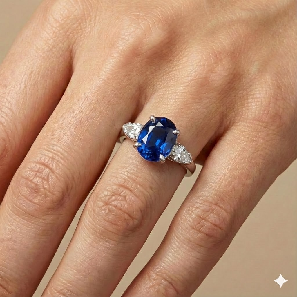 Vintage Platinum Engagement Ring 3.76ct.Natural Untreated oval blue sapphire GIA
