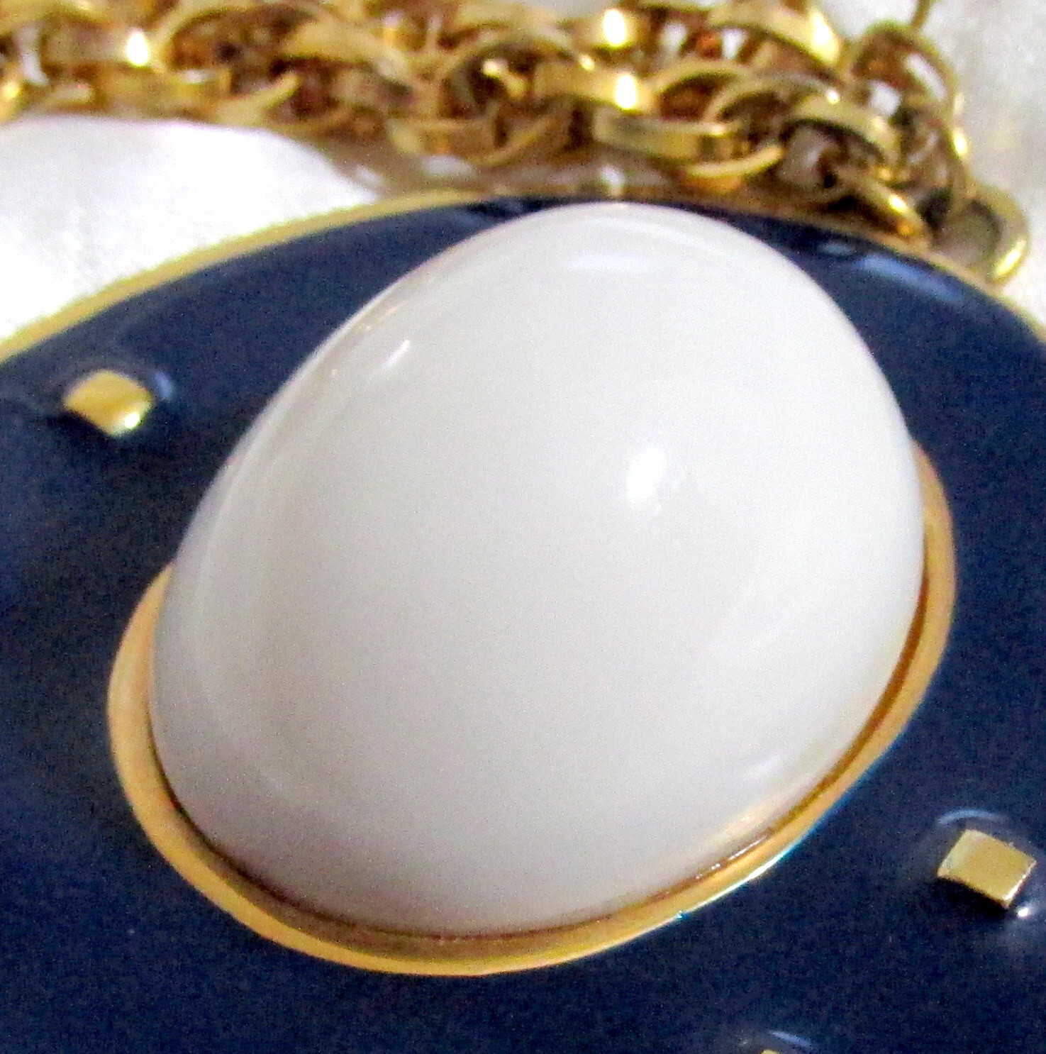 Vtg Runway Rare NAPIER Blue Enamel White Cab Pendant Necklace Book Pc BERTOLLI