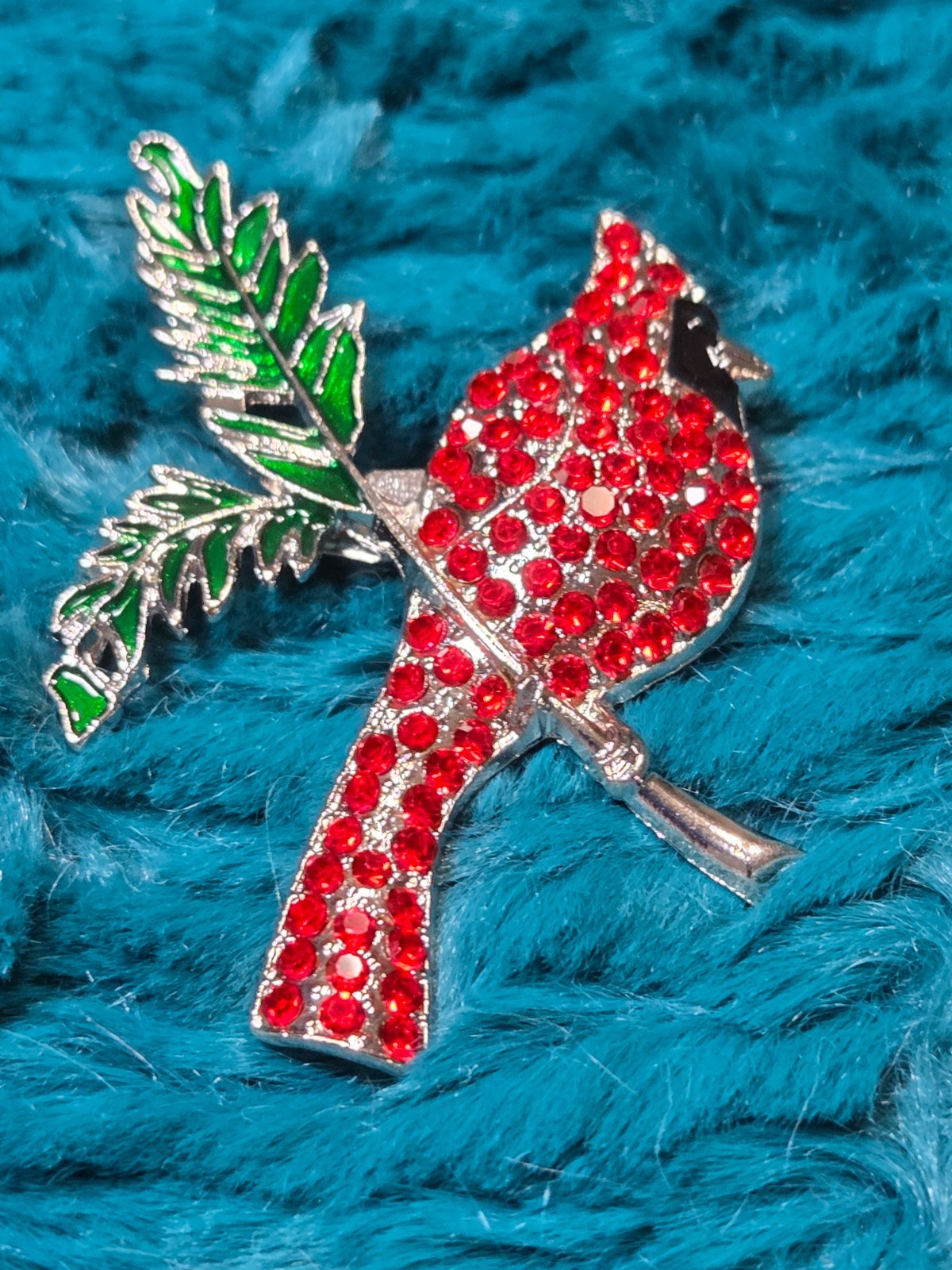 Rhinestone Cardinal Brooch