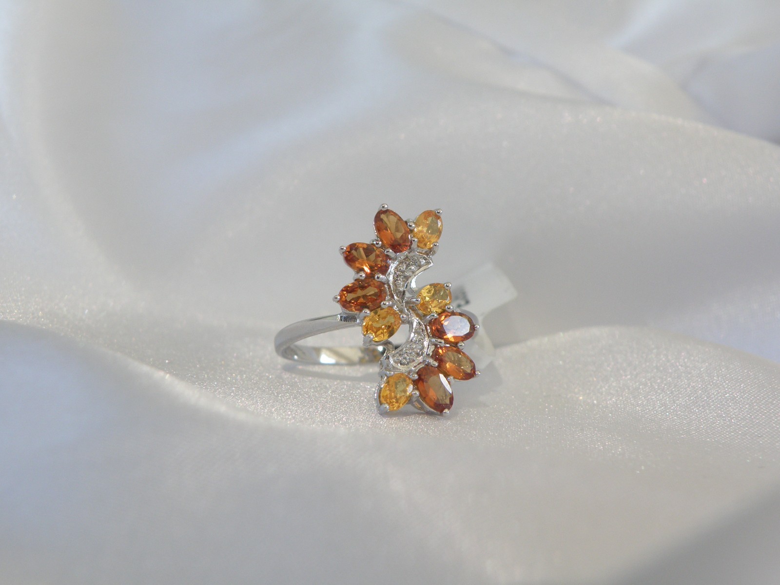 Designer Sterling Silver 925 Natural Mandarin Orange Garnet Ring Size 10