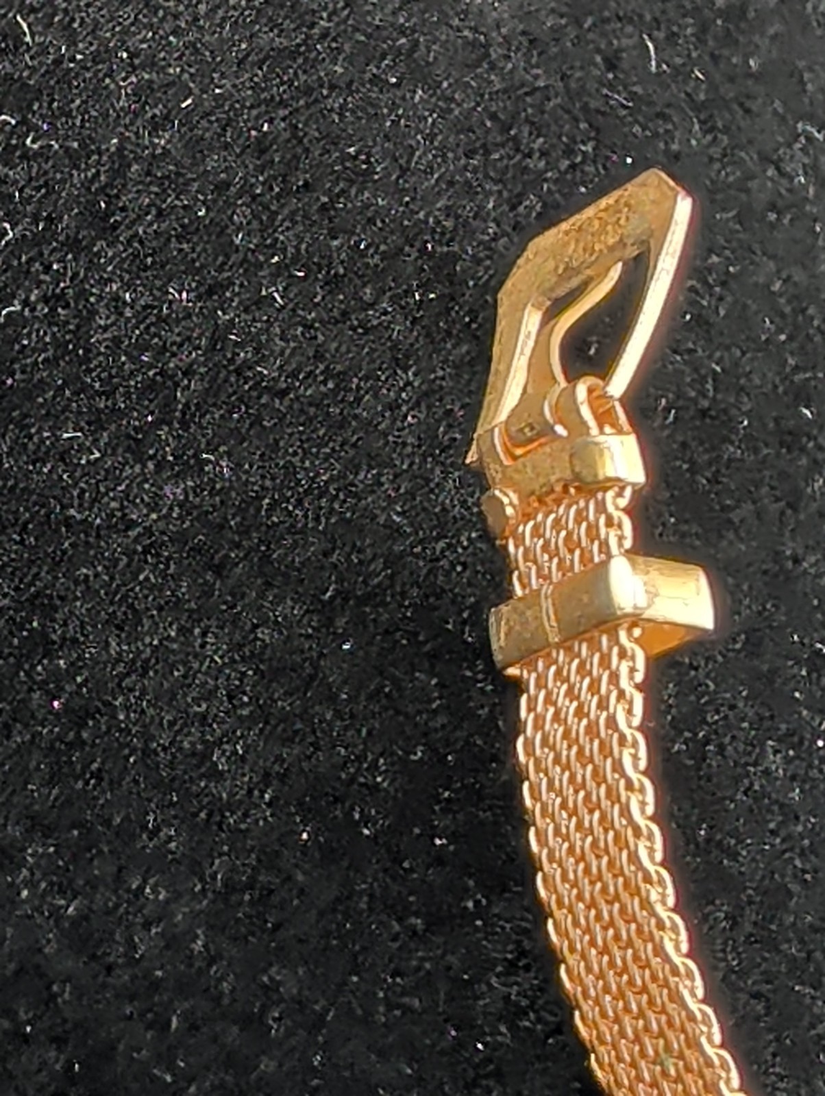 Vtg Gold Tone Mesh Buckle Bracelet Tiger’s Eye Cabochon Victorian Revival 1960s