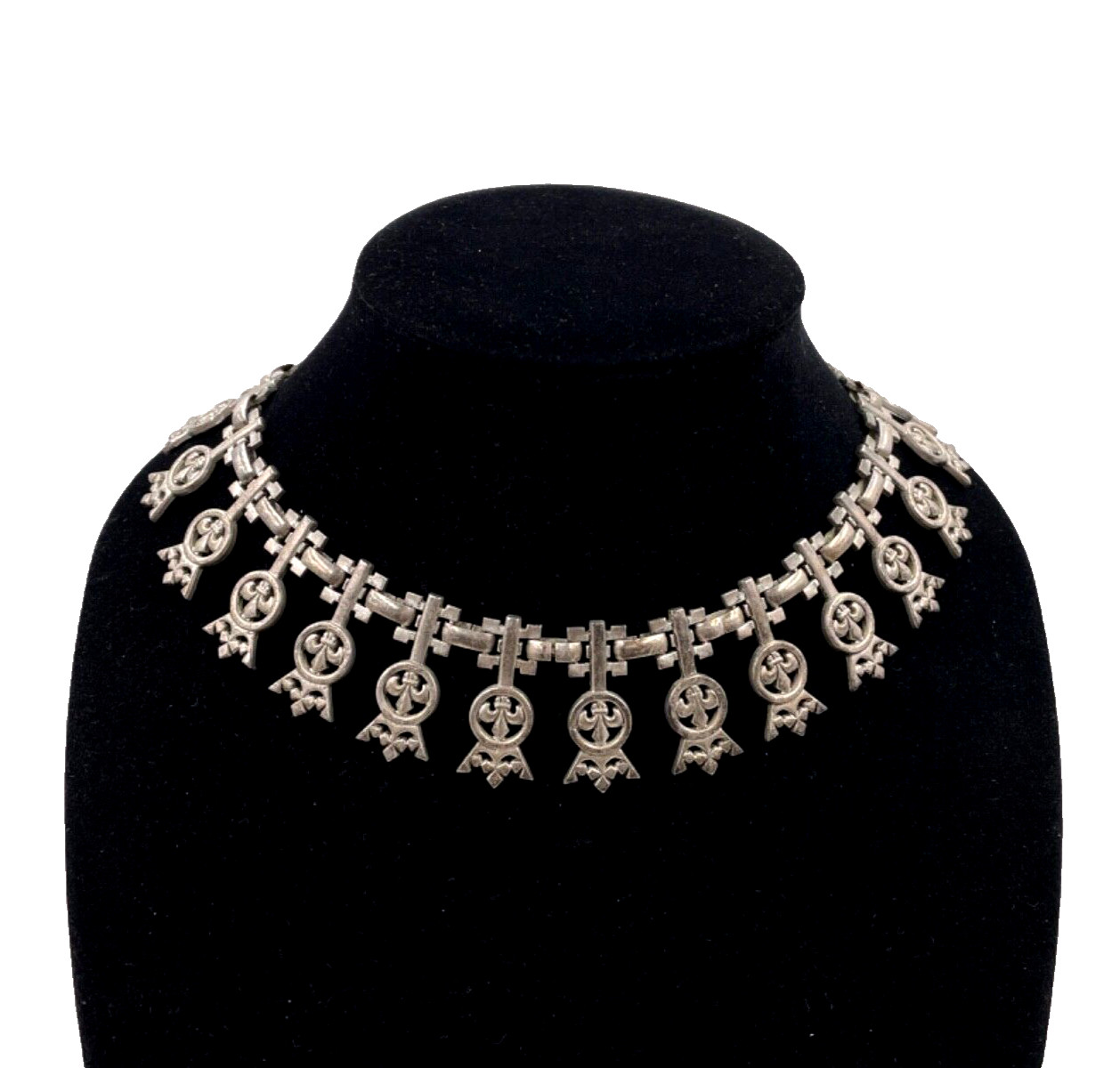 MONET EARLY RARE JUGENDSTIL ART DECO IRON LACE NECKLACE SILVER CLR CHOKER SIGNED