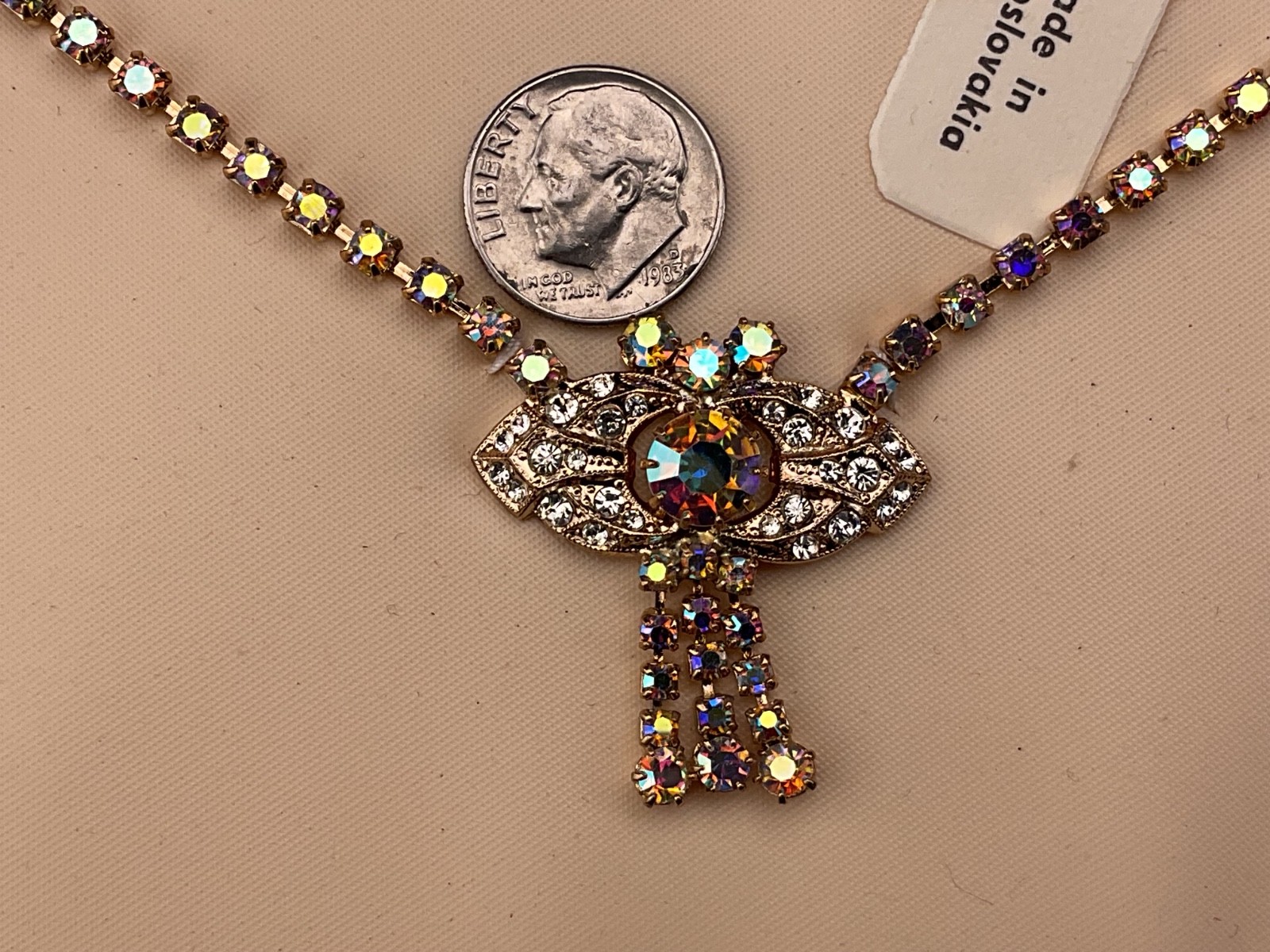 vintage set of czech crystal jewelry, necklace, bracelet,ring and earrings