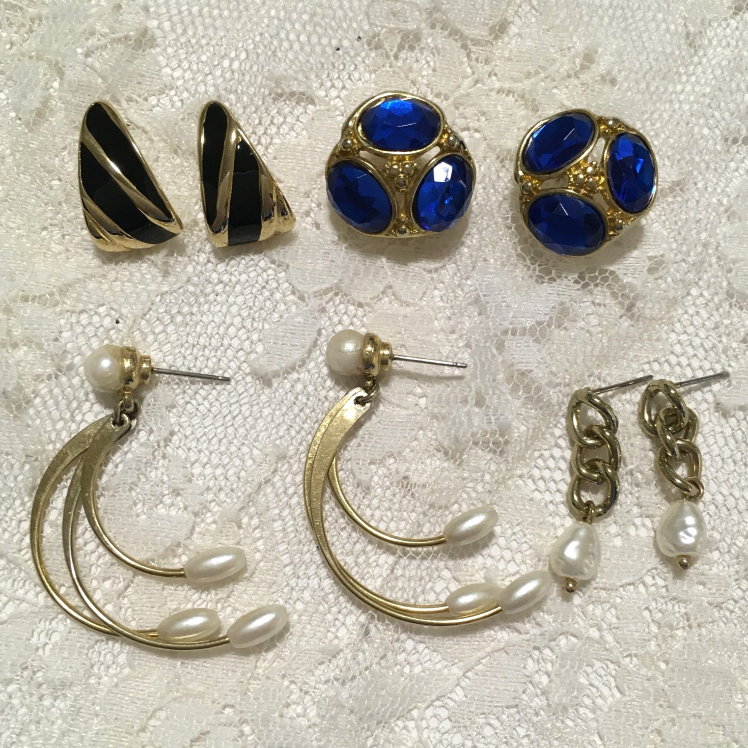Vintage Earrings Lot Gold Tone Pierced 8s0 90s other Mix Enamel Blue Faux Pearls