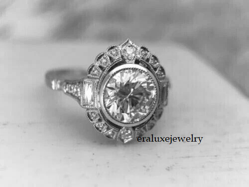 4Ct Vintage Art Deco Style Lab Created Diamond Engagement 14K White Gold FN Ring