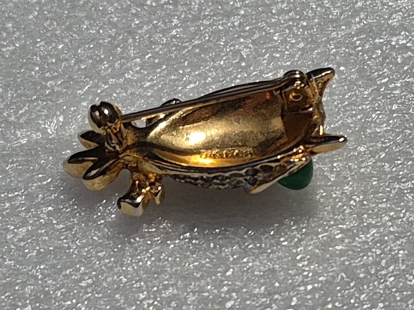 Vtg Owl Green Cabochon & Clear Rhinestone Goldtone Brooch/Pin-2 Stones Missing