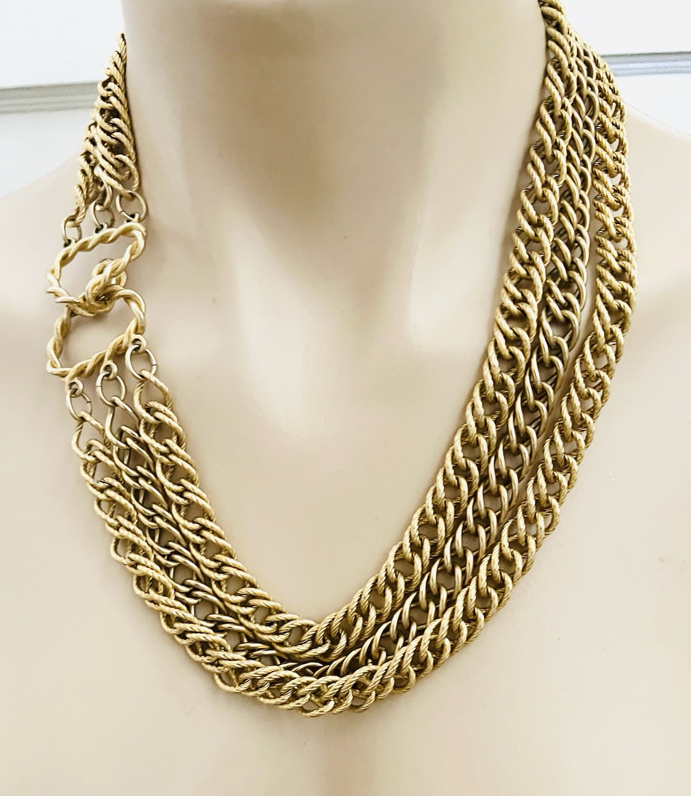 Vintage Unsigned Gold Tone 21 In Multi Chain Couture Runway Statement Necklace