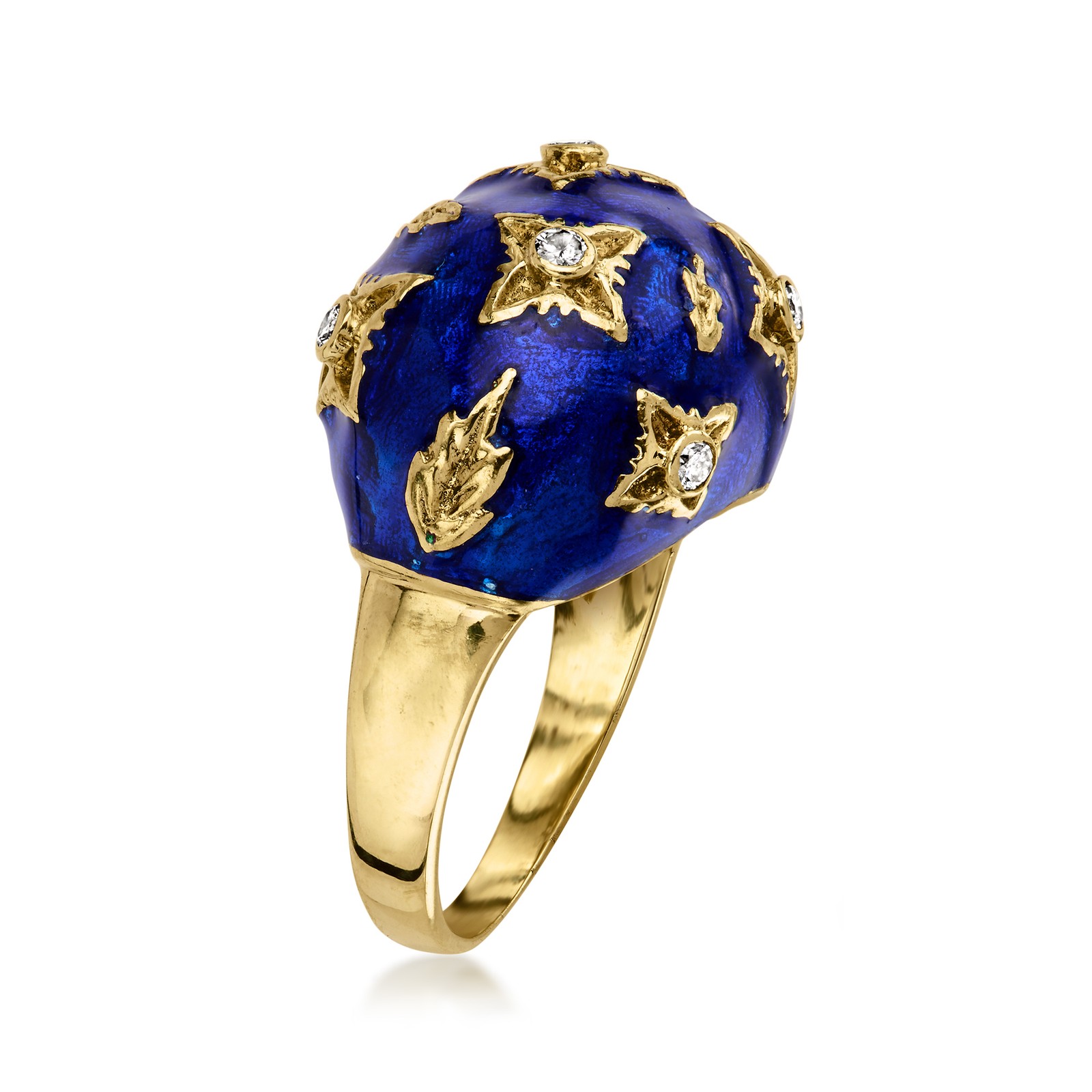 Vint Diamond Dome Rng w Blue Enam in 14k Gold Size 7.5