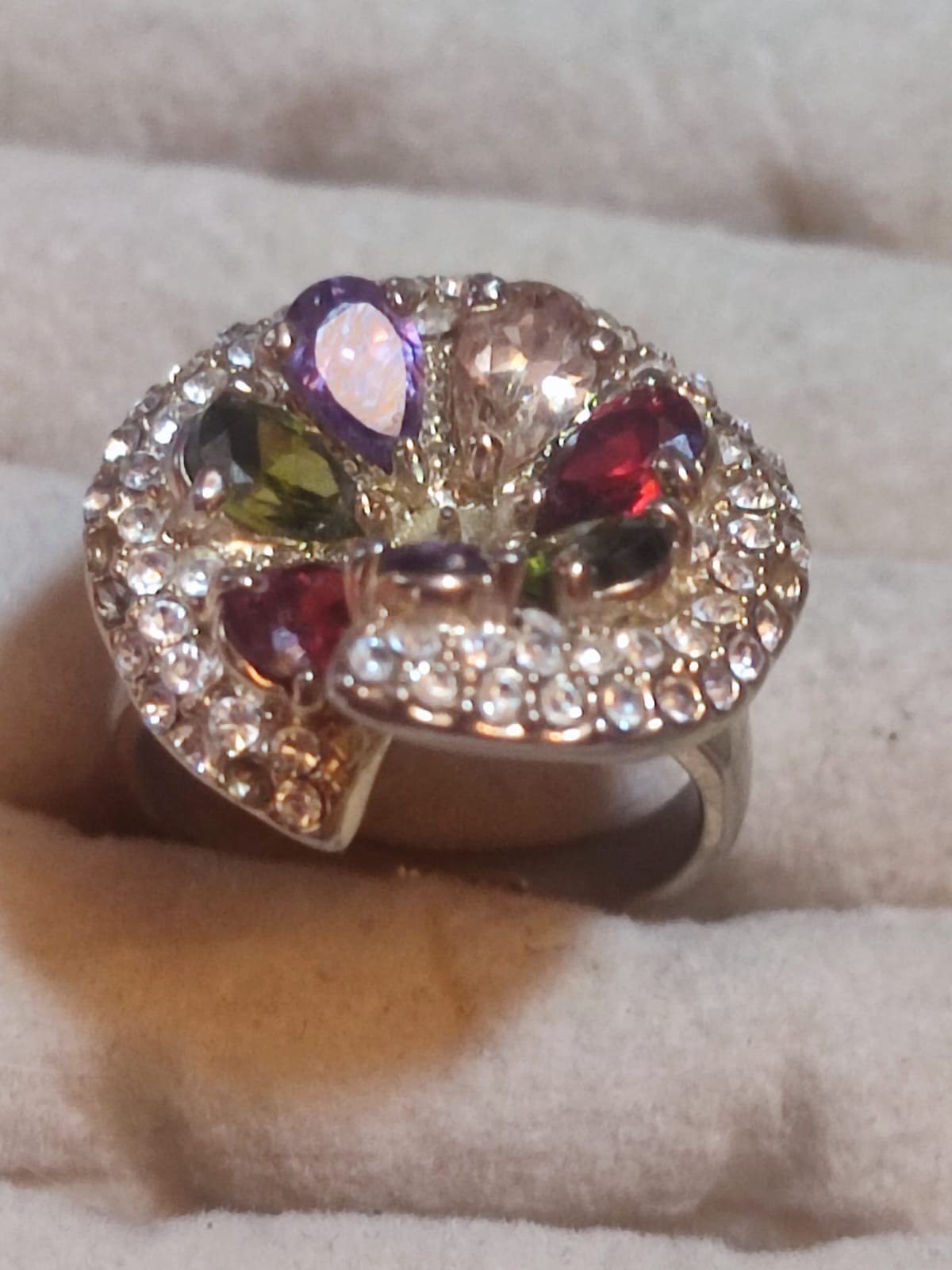 Vintage 18K RGP Multi-Stone Bypass Cocktail Ring Handcrafted Cluster Flower