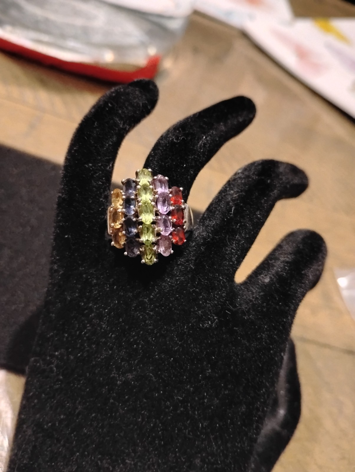 Vintage Ring Sterling Silver Rainbow Multi Gemstone Gem Sapphire/Peridot/Citrine
